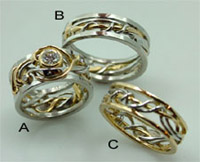 Platinum vine and trellis rings